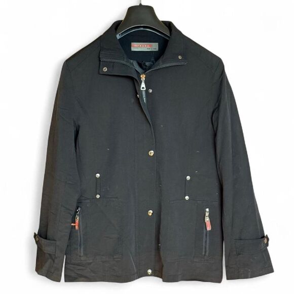 Vintage PRADA Black Full Zip Windbreaker Jacket Belt Loops & Zippered Pockets - Picture 1 of 8